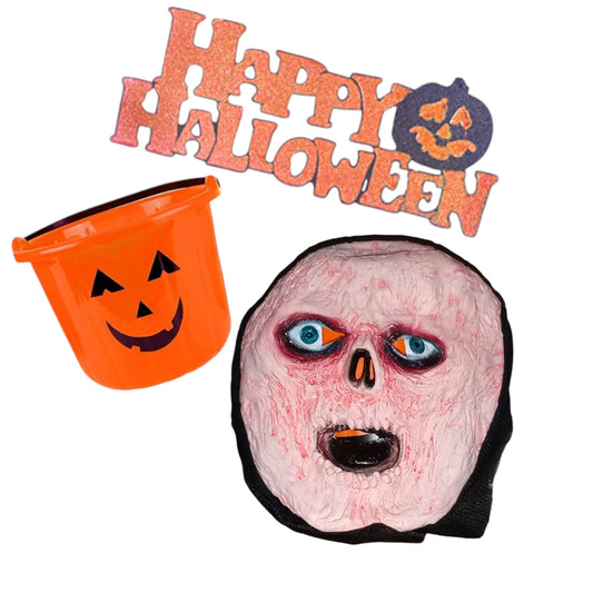 'Happy halloween' sign, bucket and mask bundle