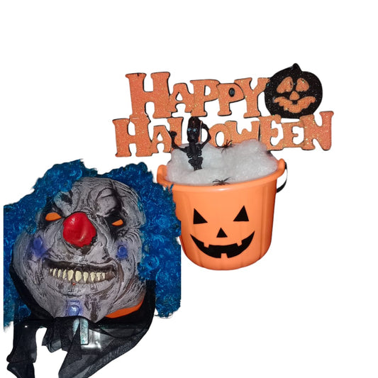 bucket, halloween sign, mask and spider web bundle