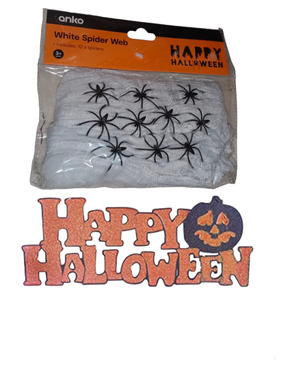 Spider web and 'happy halloween' sign bundle