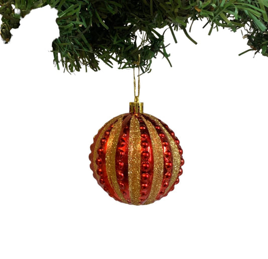 Christmas Red Bumpy Ball with Gold Glitter - Set 0f 6