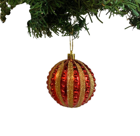 Christmas Red Bumpy Ball with Gold Glitter - Set 0f 6
