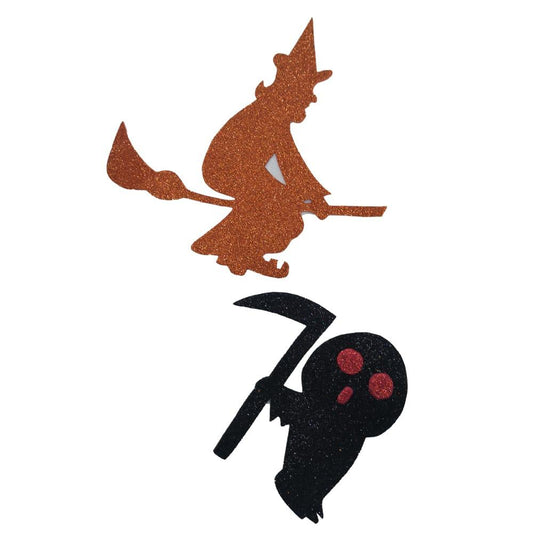 Halloween witch and ghost ornaments