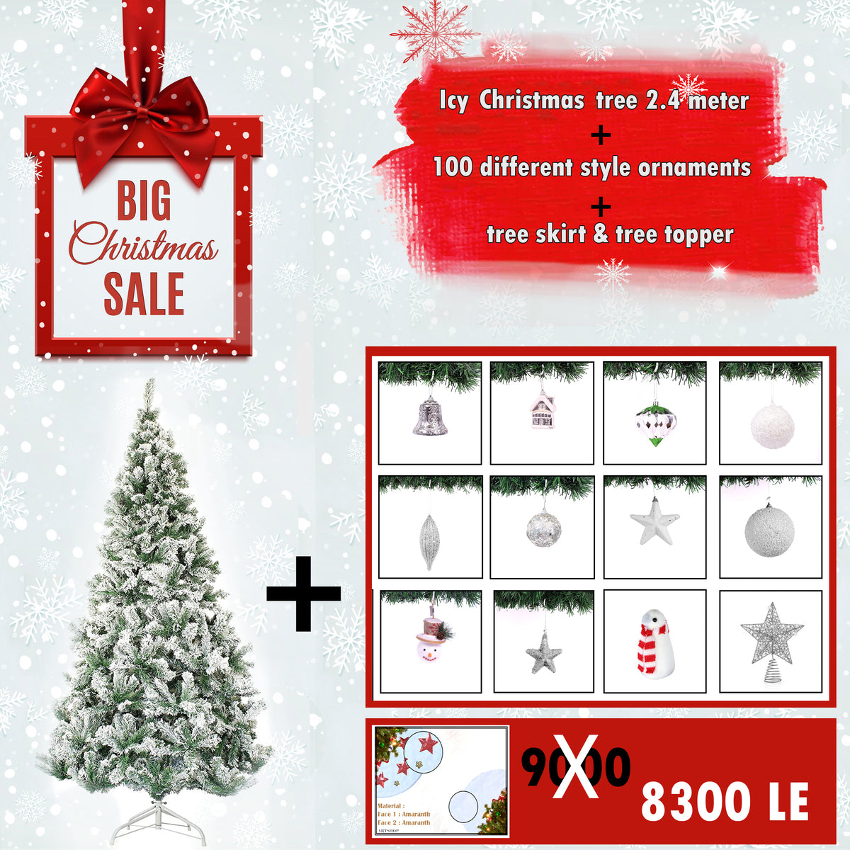 White Christmas Tree + 100 Ornaments + Skirt