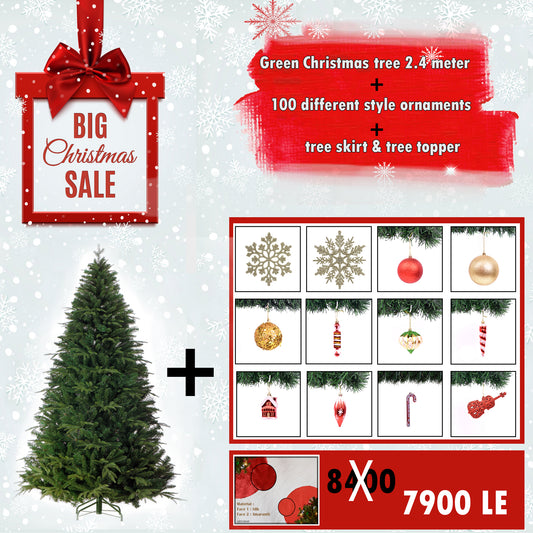 Green Christmas Tree + 100 Ornaments + Skirt