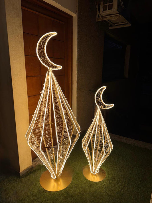 Ramadan Gold Metal With Led Lantern with Crescent