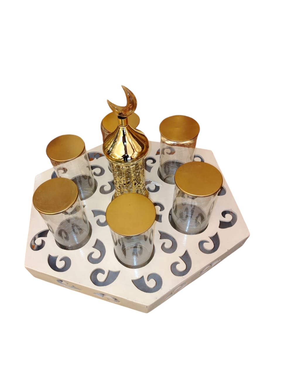 Wooden board with glass cups