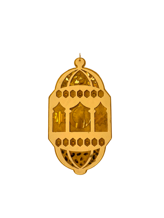 A hanging gold foam lantern