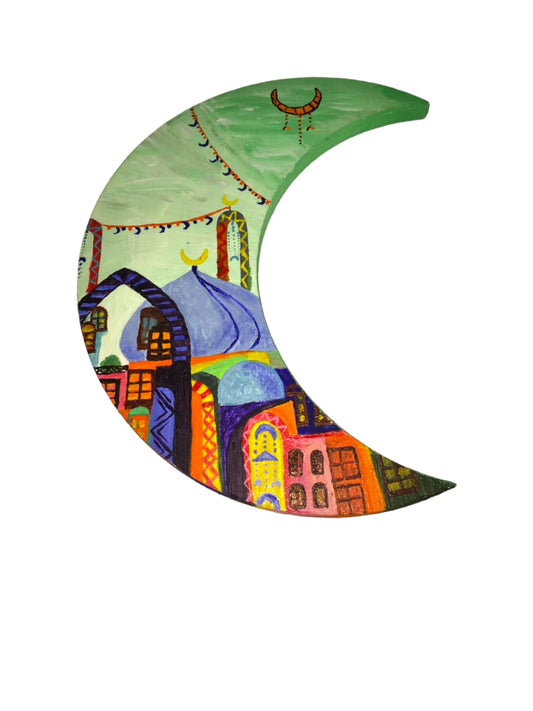 Painted Colorful Ramadan Crescent 13 x 33 cm