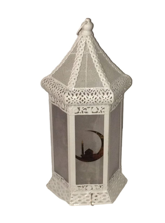 Ramadan White Textured Lantern with Hilal 15x37 cm